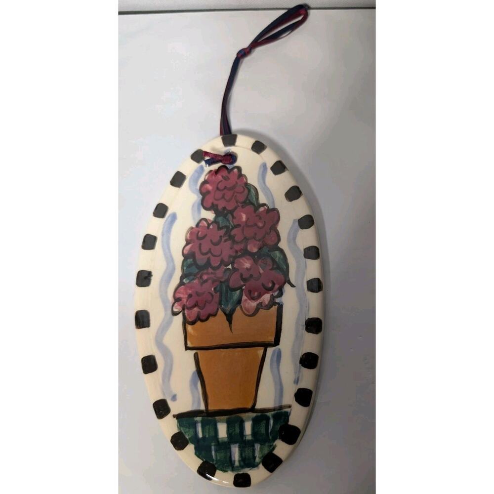 Heather Lane Pottery Floral Hand Painted Wall Plaque USA Michigan